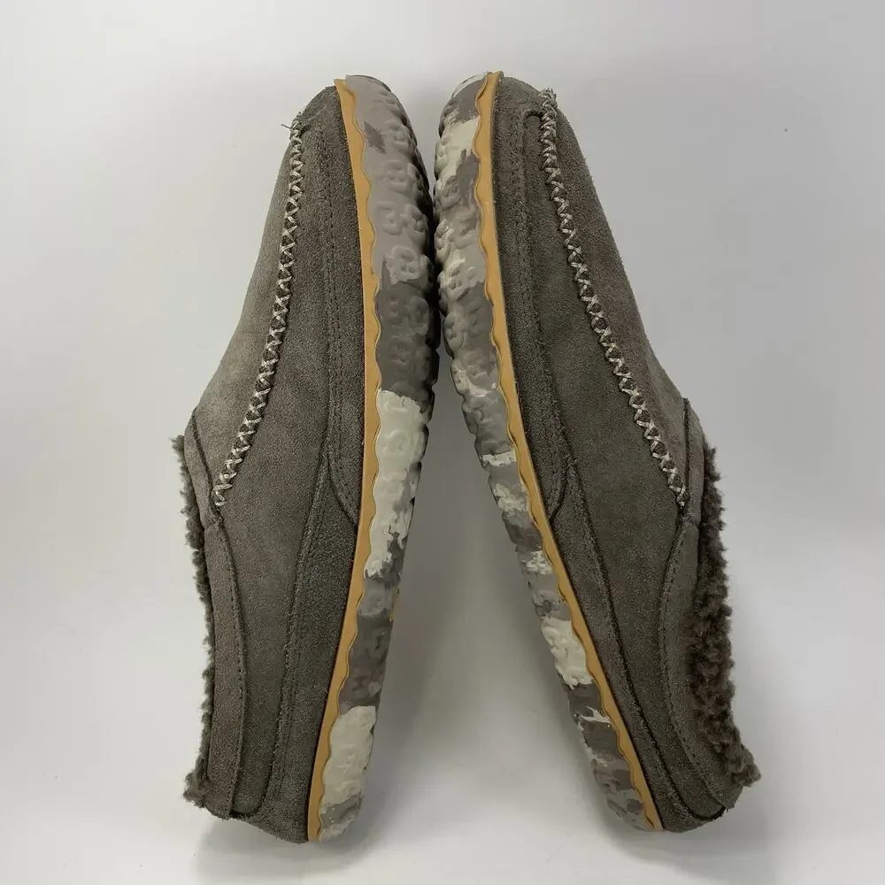 L.L. Bean Mountain Slipper Scuffs Mens Size 11 Gray Brown Suede Fleece Lining